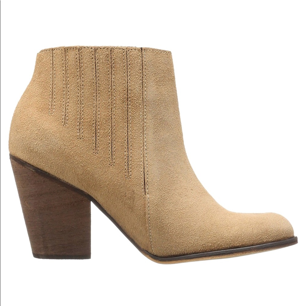 Tan Leather Distressed Block Heel Ankle Booties - Picture 3 of 5